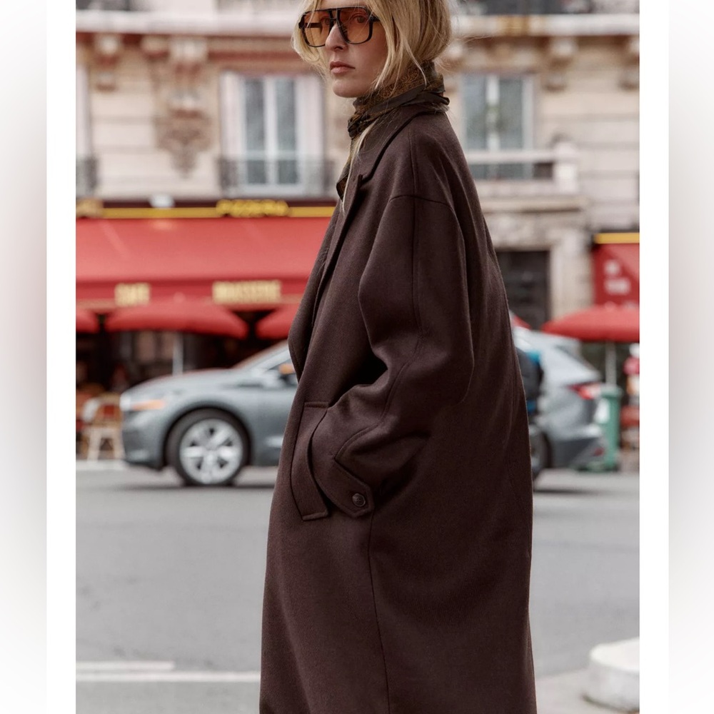 Zara Chocolate Brown Trench Coat NWT - Picture 9 of 16